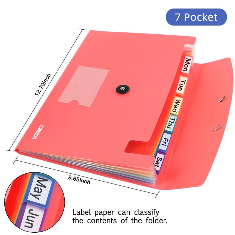 CASAON 7 Pocket Accordian File Folders  Expanding File Folder A4 Letter Size Paper Portable Document Organizer-Pink - Image 2